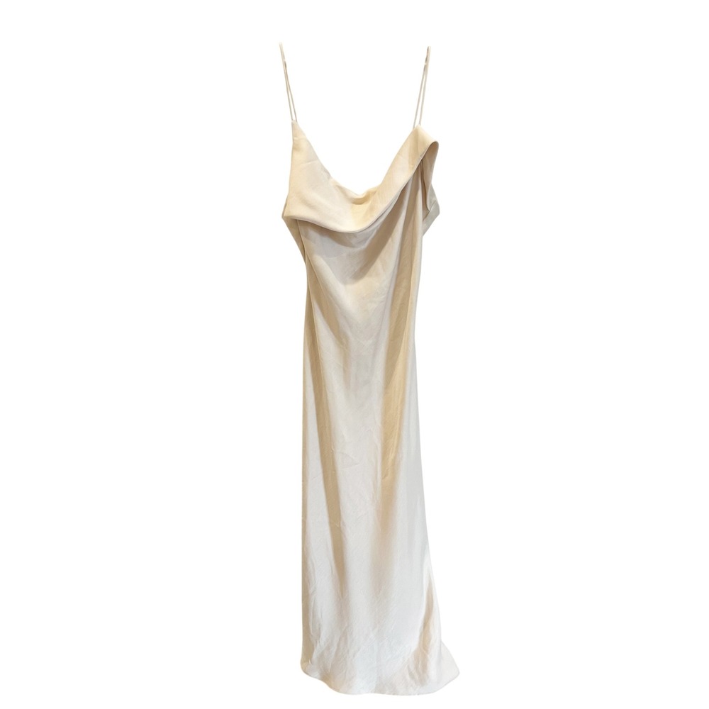 NEW Zara Cream Satin Cowl Neck Maxi Slip Dress Open Back Chic - Size Small
